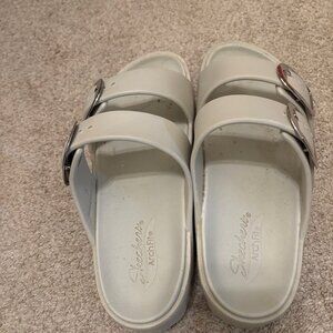 Skechers Arch Fit Slide Sandals Women’s – White Double Buckle Comfort Slides